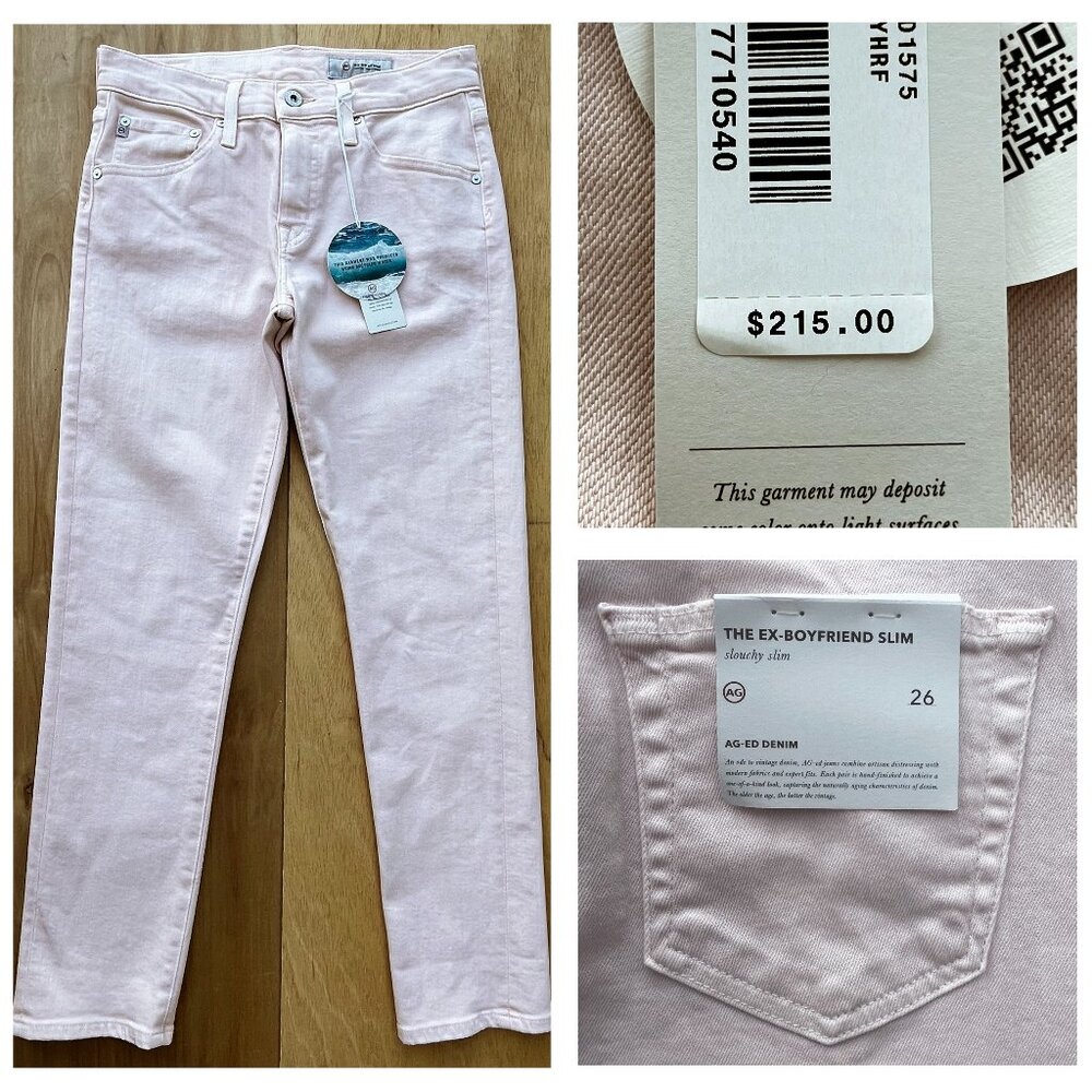 AG ADRIANO GOLDSCHMIED THE EX BOYFRIEND SLIM WOMEN’S JEANS 26 Pink Low Rise NWT